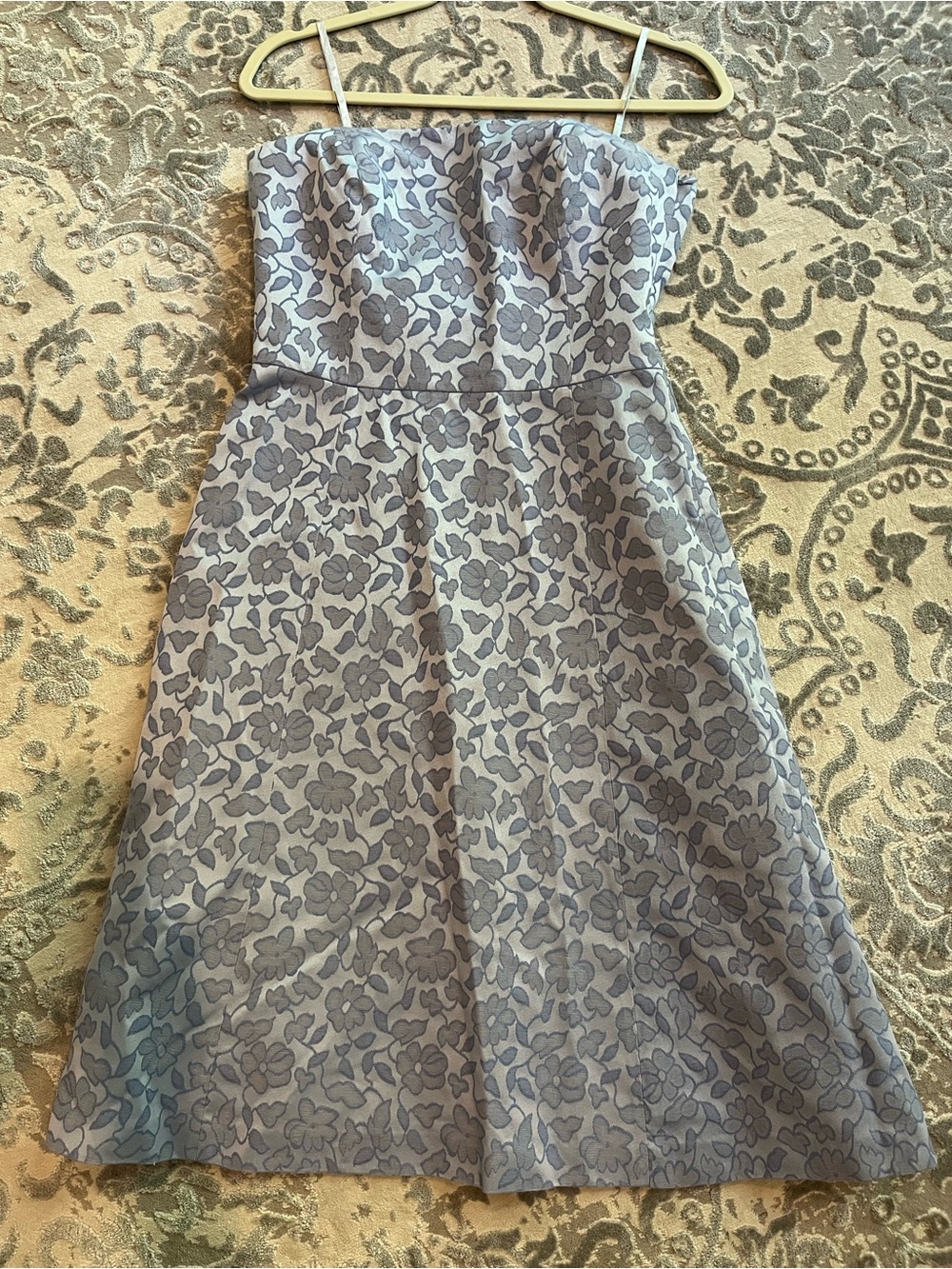 LOFT Strapless Floral Jacquard Dress in soft blue